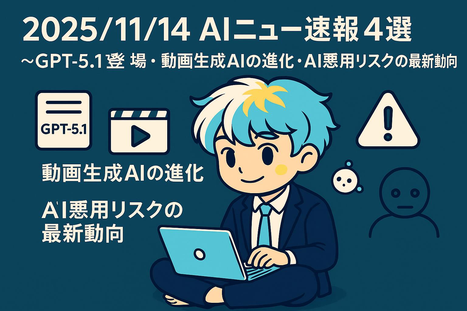 2025/11/14 AIニュース速報4選～GPT-5.1登場・動画生成AIの進化・AI悪用リスクの最新動向～