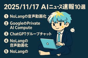2025/11/17 AIニュース速報10選～ChatGPTグループチャット、GoogleのPrivate AI Compute、NoLangの音声動画化など最新動向を総まとめ～