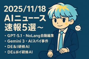 2025/11/18 AIニュース速報5選～GPT-5.1・NoLang自動編集・Gemini 3・AIスパイ事件・DE&I研修AI～