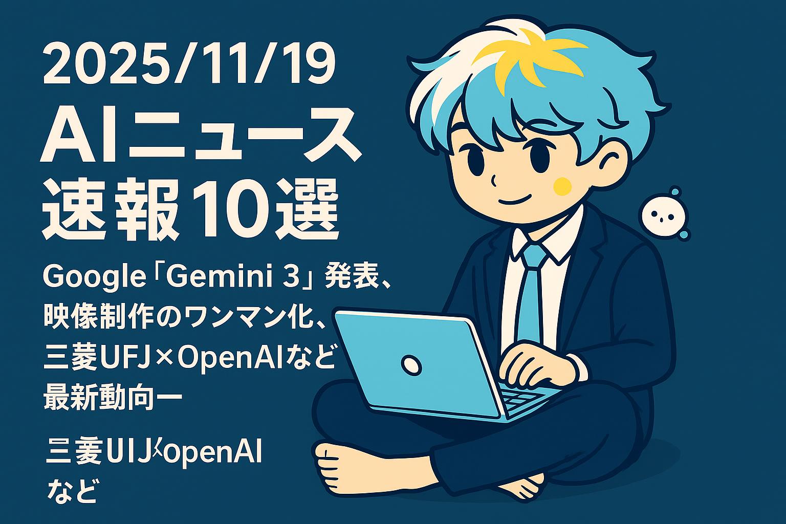 2025/11/19 AIニュース速報10選～Google「Gemini 3」発表、映像制作のワンマン化、三菱UFJ×OpenAIなど最新動向～