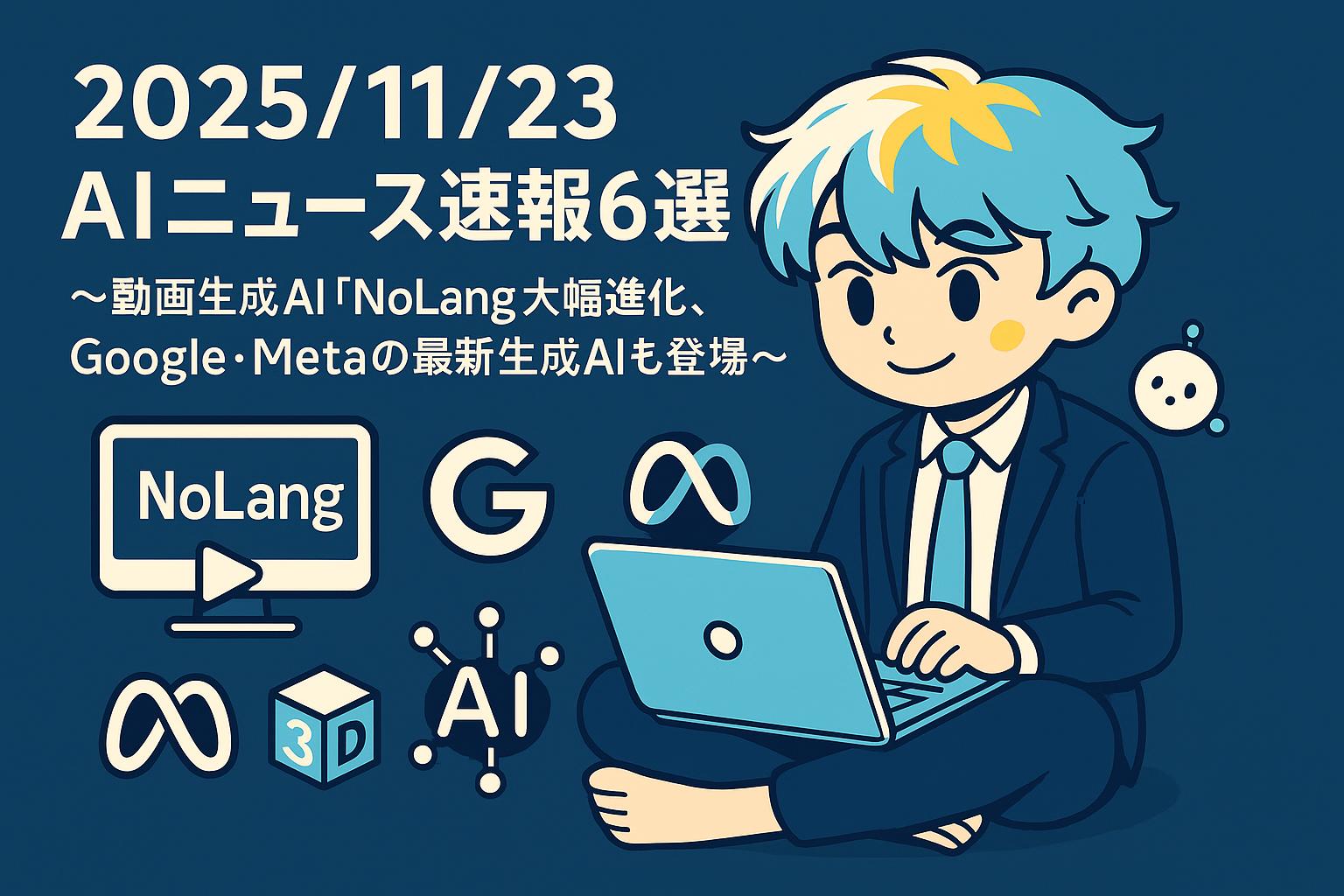 2025/11/23 AIニュース速報6選~動画生成AI「NoLang」大幅進化、Google・Metaの最新生成AIも登場~