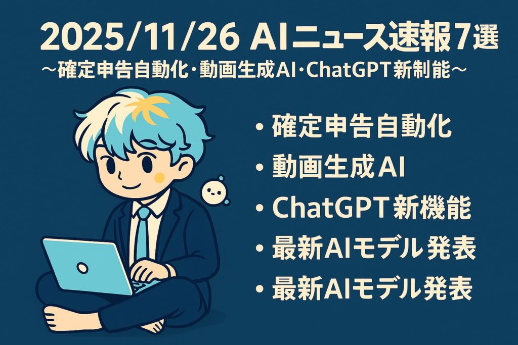 2025/11/26 AIニュース速報7選～確定申告自動化・動画生成AI・ChatGPT新機能・最新AIモデル発表など～