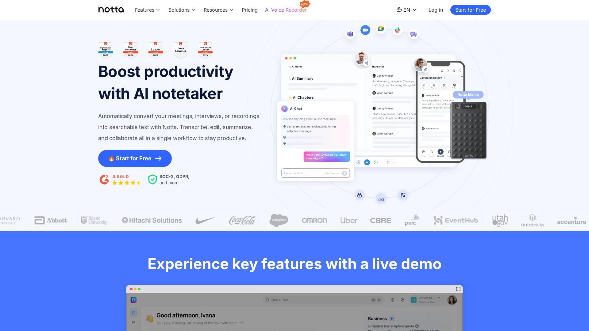 Notta：高精度議事録作成に特化した音声AI
