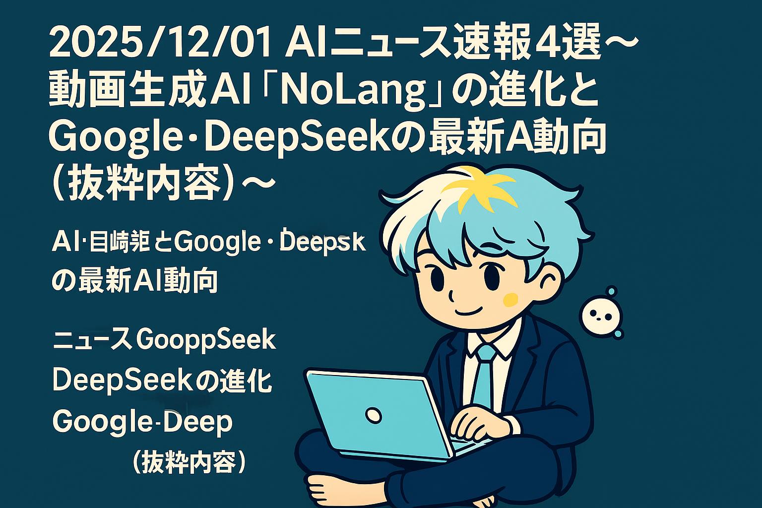2025/12/01 AIニュース速報4選～動画生成AI『NoLang』の進化とGoogle・DeepSeekの最新AI動向（抜粋内容）～