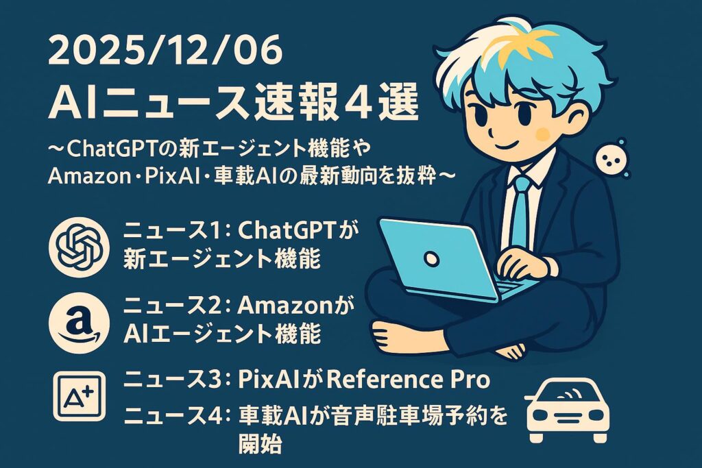 2025/12/06 AIニュース速報4選～ChatGPTの新エージェント機能やAmazon・PixAI・車載AIの最新動向を抜粋～