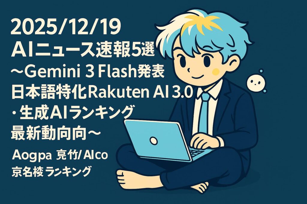 2025/12/19 AIニュース速報5選～Gemini 3 Flash発表・日本語特化Rakuten AI 3.0・生成AIランキング最新動向～