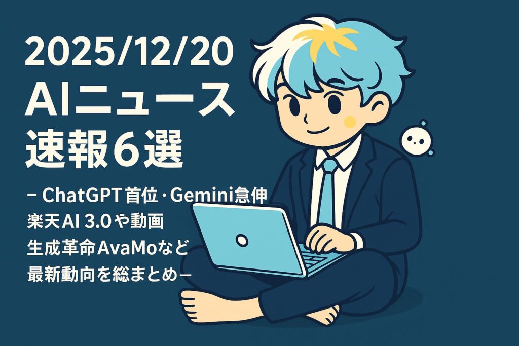 2025/12/20 AIニュース速報6選～ChatGPT首位・Gemini急伸、楽天AI3.0や動画生成革命AvaMoなど最新動向を総まとめ～