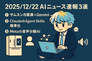 2025/12/22 AIニュース速報3選～サムスン冷蔵庫×Gemini、ClaudeのAgent Skills標準化、Metaの音声分離AI～