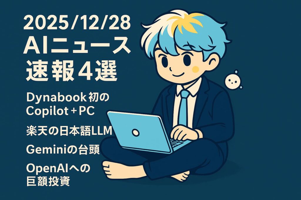 2025/12/28 AIニュース速報4選～Dynabook初のCopilot＋PCや楽天の日本語LLM、Geminiの台頭、OpenAIへの巨額投資～